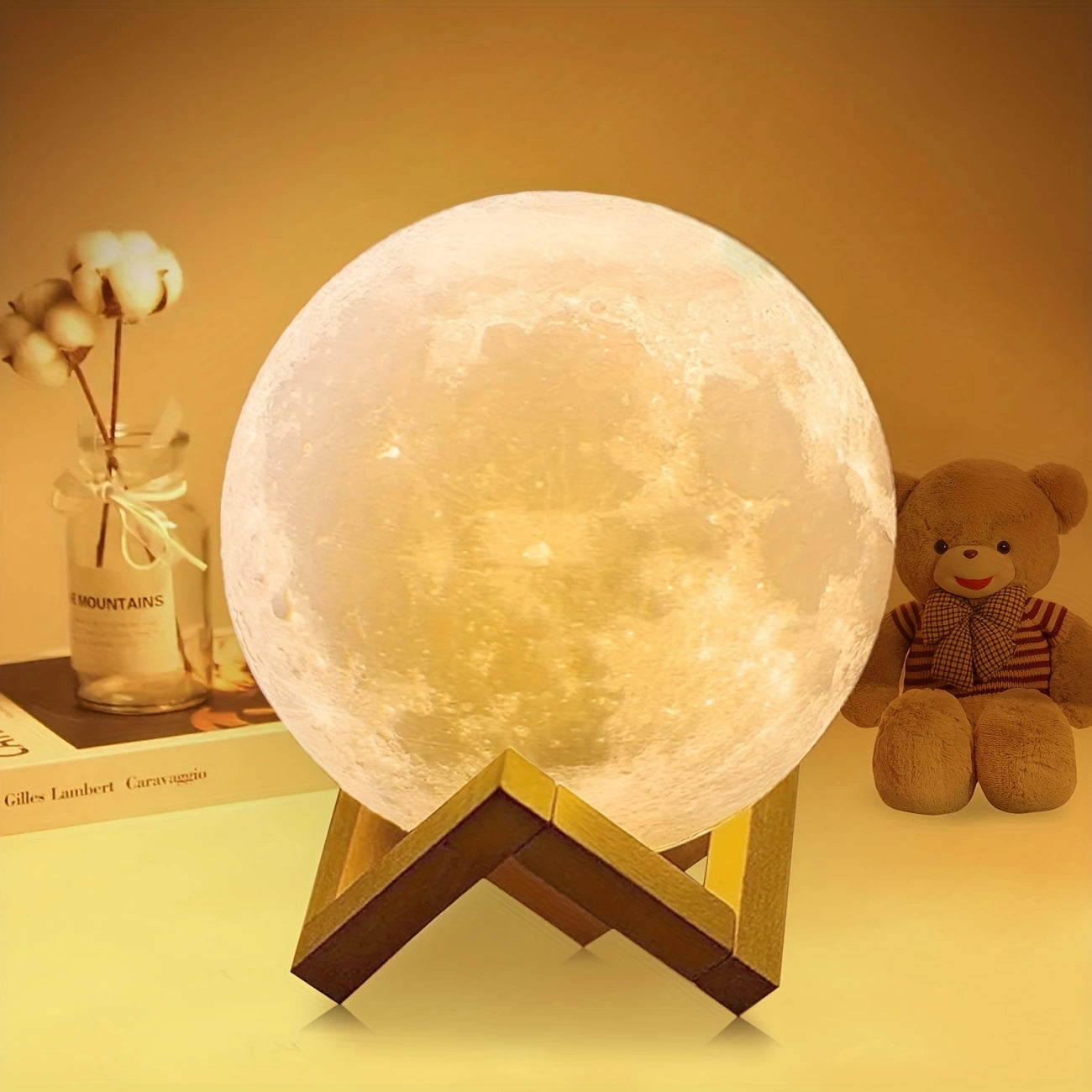 3D LED Moon Lamp – Modern Galaxy Night Light | Realistic Moon Light Table Lamp for Bedroom & Home Décor