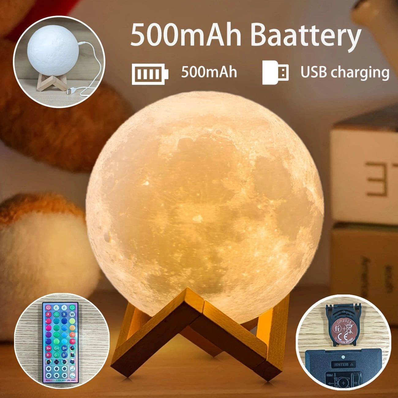 3D LED Moon Lamp – Modern Galaxy Night Light | Realistic Moon Light Table Lamp for Bedroom & Home Décor