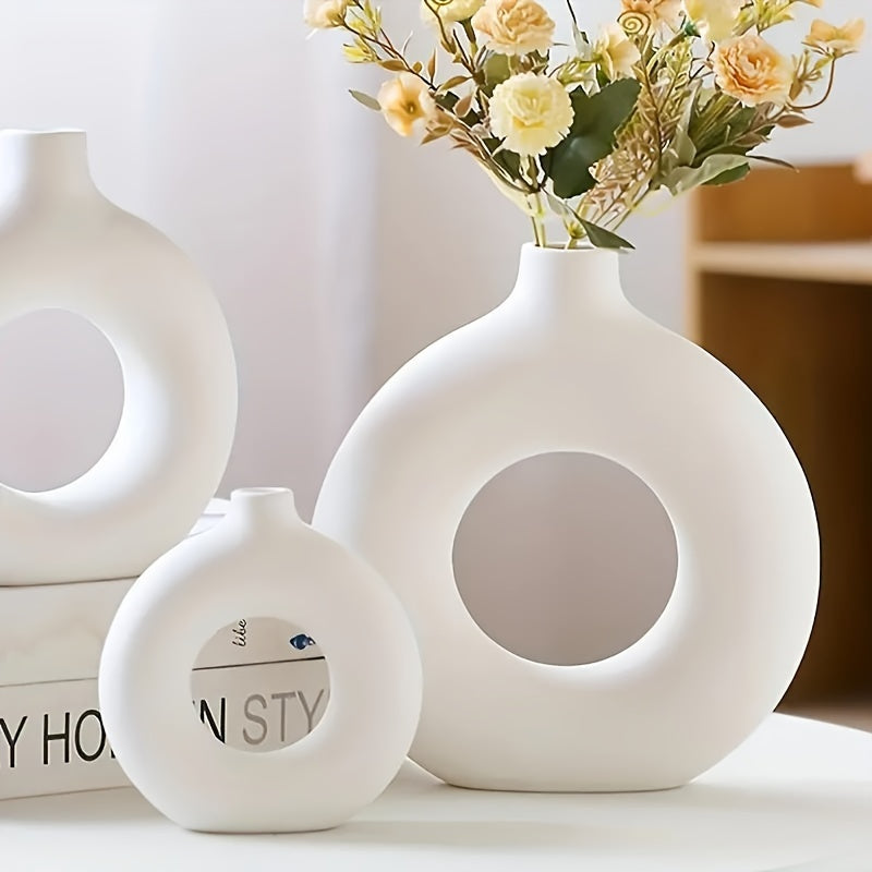 Nordic Style Donut Round Bud Vase – Modern Plastic Decorative Accent for Home Decor, Office Desk, Living Room | Ideal Housewarming, Wedding & Anniversary Gift (1pc)