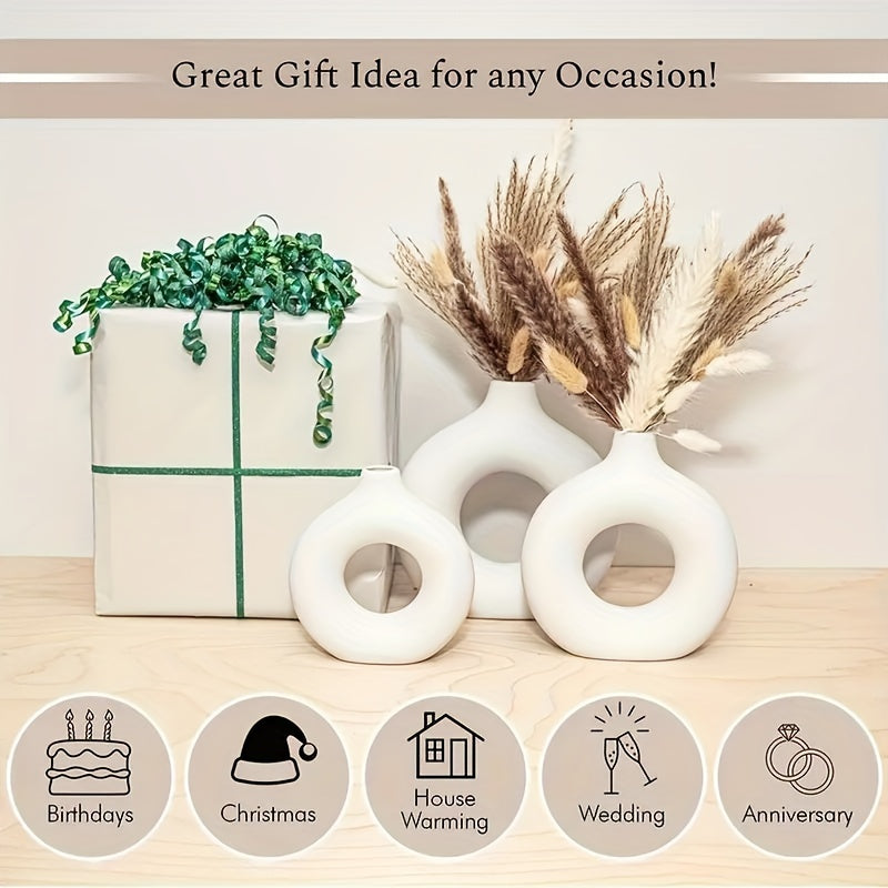 Nordic Style Donut Round Bud Vase – Modern Plastic Decorative Accent for Home Decor, Office Desk, Living Room | Ideal Housewarming, Wedding & Anniversary Gift (1pc)