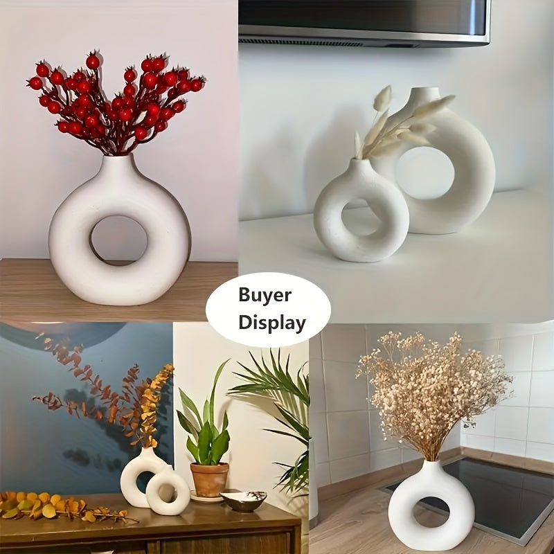 Nordic Style Donut Round Bud Vase – Modern Plastic Decorative Accent for Home Decor, Office Desk, Living Room | Ideal Housewarming, Wedding & Anniversary Gift (1pc)