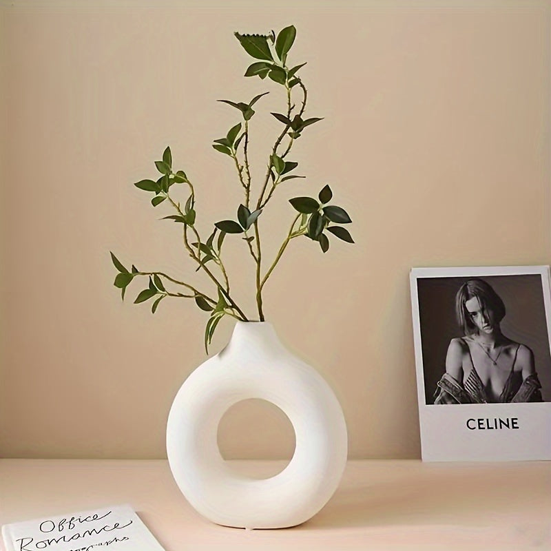 Nordic Style Donut Round Bud Vase – Modern Plastic Decorative Accent for Home Decor, Office Desk, Living Room | Ideal Housewarming, Wedding & Anniversary Gift (1pc)