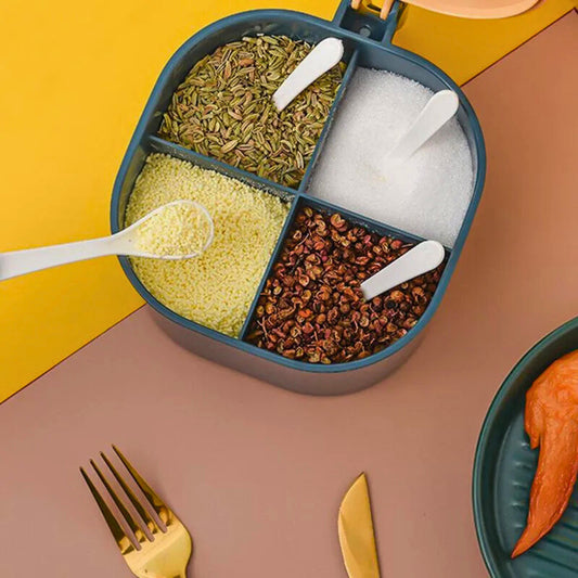 4-Grid Masala Spice Box with Spoon