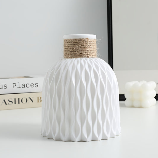 Chic Vintage Nordic Geometric Ripple Flower Vase with Rope – Unique Tabletop Home Decor Accent
