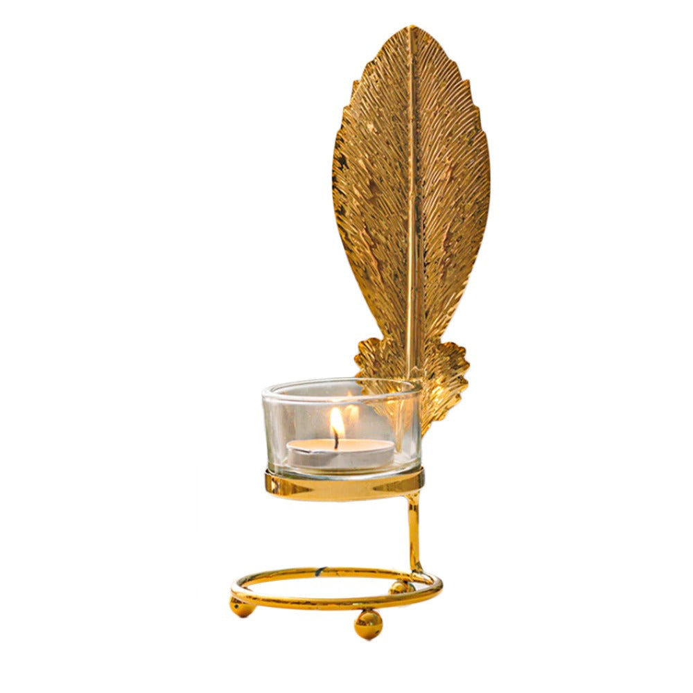 Gold Leaf Metal Candlestick Holder