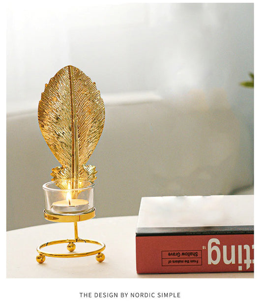 Gold Leaf Metal Candlestick Holder