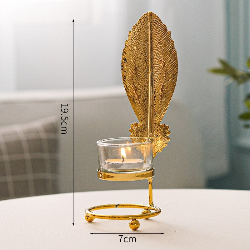 Gold Leaf Metal Candlestick Holder