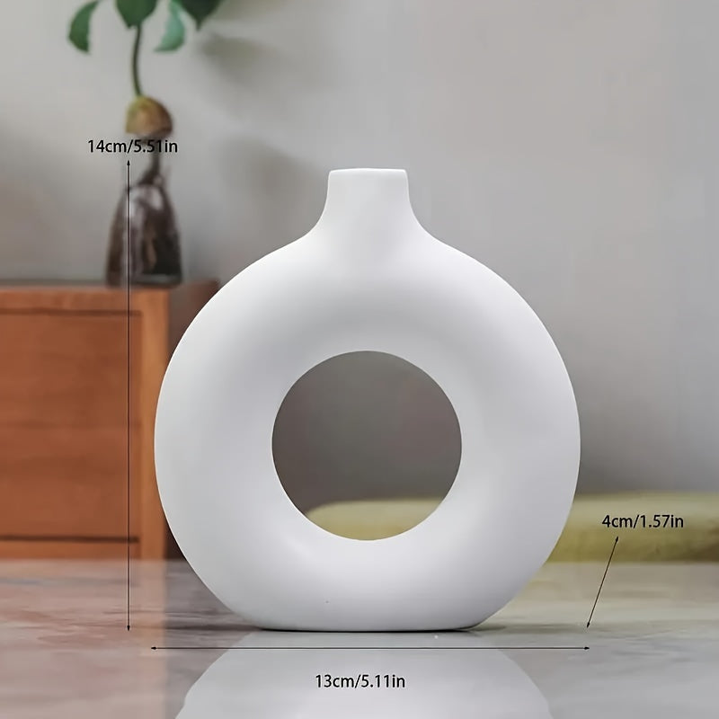 Nordic Style Donut Round Bud Vase – Modern Plastic Decorative Accent for Home Decor, Office Desk, Living Room | Ideal Housewarming, Wedding & Anniversary Gift (1pc)