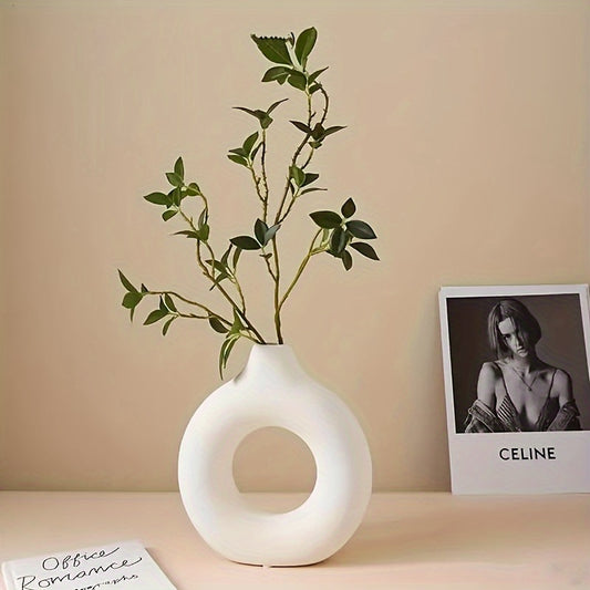 Nordic Style Donut Round Bud Vase – Modern Plastic Decorative Accent for Home Decor, Office Desk, Living Room | Ideal Housewarming, Wedding & Anniversary Gift (1pc)
